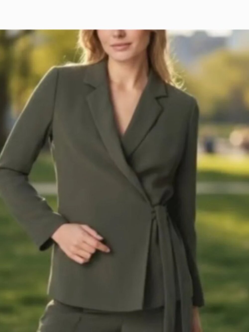 SPANX Olive Green Crepe  Wrap Blazer Jacket, Size M, NWT